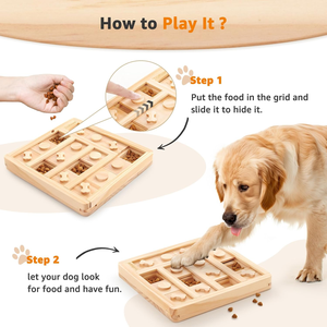 Pequenos e Grandes Cães IQ Training Interactive Puzzle Brinquedos Wooden Bone Pattern Food <span class=keywords><strong>Bowl</strong></span> Alimentador Lento para Treinamento Canino - Product Image 4