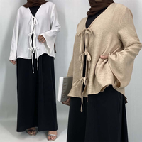 2026 Grosir Dubai Abaya Gaun Wanita Muslim Atasan Lengan Panjang Kasual Jazz Crepe Blus Muslim Sederhana dengan Tali