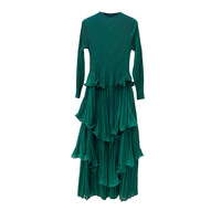 Robe longue vintage antistatique plissée, export Moyen-Orient, longue, lourde, artisanale, à volants, à nouer à la taille, col rond, grande taille, pour femmes