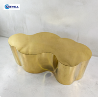 Table basse moderne de luxe en acier inoxydable avec rangement, forme irrégulière, table d'appoint pour salon, fabrication soignée