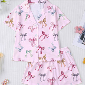 Nuovo Set <span class=keywords><strong>Pigiama</strong></span> Estivo da Donna, Traspirante e Morbido, con Fiocco <span class=keywords><strong>Rosa</strong></span> e Stampa Leopardata, Abbigliamento Casual per Casa - Product Image 6