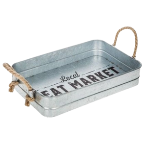 Ventas de fábrica Manija de cuerda Bandeja de servicio galvanizada Decoración para el hogar Boda y decoración festiva Bar Fiesta Bandeja decorativa galvanizada - Product Image 1