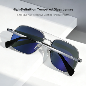 AR Mavi Kaplamalı Hafif Çizilmeye Dayanıklı Cam Lensli Su Geçirmez Erkekler İçin OEM Kare Titanyum Çerçeveli Güneş Gözlüğü - Product Image 2