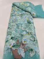 Tissu en dentelle à fleurs lourdes perlées, tulle, motif floral aquarelle, strass, en stock, livraison rapide, pour robe de mariée ou de soirée haute couture