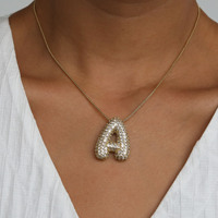 Mode 18K Laiton Zircon Chunky Bouffée Bulle Ballon Alphabet Lettre Initiale Charmes Collier
