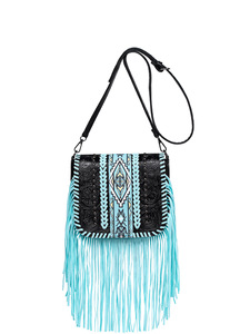 Sac à bandoulière de luxe en cuir PU rétro de Bohème Western pour femmes Sacs à bandoulière étanches à fermeture éclair Aztec Embossed Woven Tassel Handbag - Product Image 3
