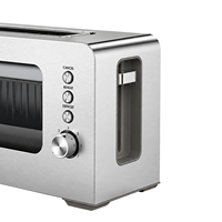 AIHOME Slim Toaster Jendela Kaca Transparan Satu Slot 2 Irisan Pemanggang Roti Stainless Steel Dengan Timer Mekanis 120V 220V