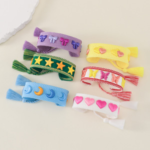 Bracelet brodé 3D avec motif <span class=keywords><strong>d</strong></span>'étoile, papillon, cœur, logo personnalisé, mot et tissu avec lettres, bracelet tissé <span class=keywords><strong>d</strong></span>'<span class=keywords><strong>amitié</strong></span> - Product Image 4