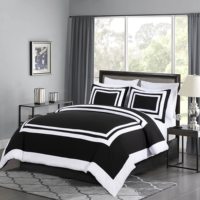 Collection QSY Wyatt, ensemble de literie pour lit king-size de style hôtel, 7 pièces, noir/blanc, draps carrés, ensemble de literie à thème de Noël