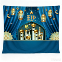 Toile de fond personnalisée pour Ramadan et Aïd Moubarak, tapisserie islamique musulmane Kareem avec lune et étoiles pour la maison