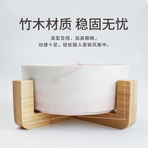 Comederos de cerámica para mascotas con soporte de madera antideslizante para comida y agua para gatos. - Product Image 2