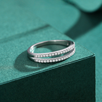 Réel 925 Sterling Silver Fashion Double Circle Line Simple Round Clear CZ Eternity Bands Anneaux Pour Femmes Fine Jewelry