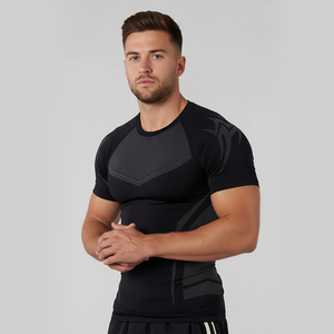 Camiseta Deportiva <span class=keywords><strong>de</strong></span> Manga Corta <span class=keywords><strong>para</strong></span> <span class=keywords><strong>Hombre</strong></span>, Compresión, Secado Rápido, Personalizada con Logotipo OEM, 95% Poliéster, 5% Elastano, Diseño <span class=keywords><strong>de</strong></span> Tiburón - Product Image 4