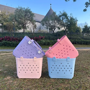 大容量カスタムEVAシリコンビーチバッグユニセックス手描きロゴ柄新モデル防水ラバートートトラベルオープン - Product Image 5