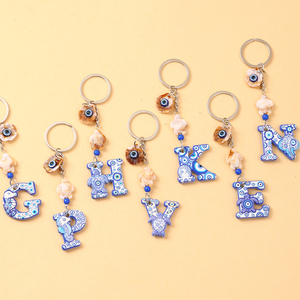 Portachiavi Alfabeto Souvenir con Occhio di Allah Blu, Anelli Portachiavi con Lettere Greche, Stile Oceano, Regalo da Viaggio, Ciondolo Tartaruga Marina Fatto a Mano, Regalo da Viaggio - Product Image 2