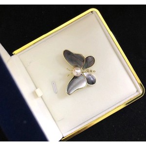 Broche papillon avec perle de coquillage noir naturel, plaqué or, alliage de zinc, accessoire de mode pour femme, cadeau - Product Image 2