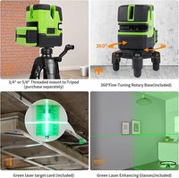 Niveaux laser vert Huepar NT411G 360 à lignes croisées, auto-nivelants, rotatifs, avec étui de transport rigide