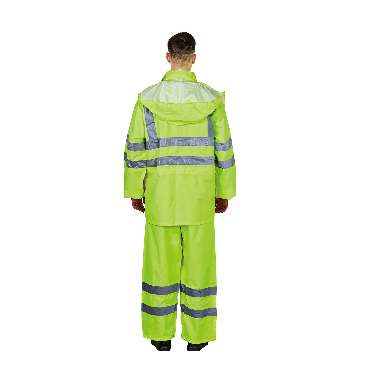 R025 Rain suit rain wear rain coat hooded with reflective tape Rubberized Polyester PVC