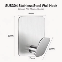 Porte-manteau mural robuste en acier inoxydable SUS304, design moderne argent/noir, pour salle de bain, cuisine, maison