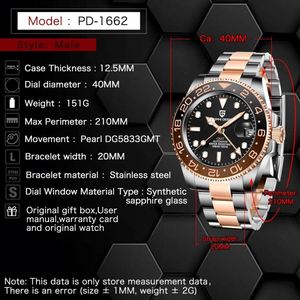 Relojes Mecánicos para Hombre, Marca de Primera Calidad, Cristal de Zafiro, Relojes GMT, 100M Resistentes al Agua, Reloj Automático para Hombre, PAGANI DESIGN 1662 - Product Image 2