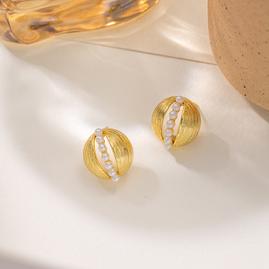 Boucles d'oreilles clous en perles dorées, forme ronde en U, minimalistes, bijoux pour femmes, collection Printemps 2025, origine Yiwu EDB-003 - Product Image 2