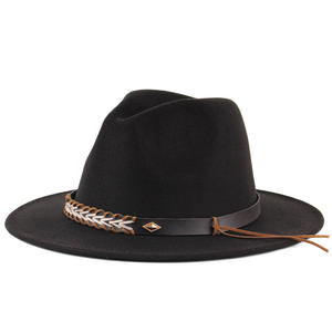 In magazzino piccolo ordine Floppy piatto a tesa larga feltro Cowboy Panama cintura fibbia cappello Sombrero lana australiana cappello Fedora a tesa larga - Product Image 4