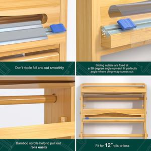 Eco Friendly Products 2023 Foil <b>Plastic</b> <b>Wrap</b> Organizer Dispenser Bamboo <b>Wrap</b> Dispenser with Towel Holder and Spice Shelf - Product Image 4