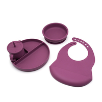 Ensemble d'alimentation pour bébé en silicone sans BPA, écologique et sans phtalates, avec bol, assiette et tasse, design facile à transporter pour 0-12 mois