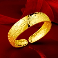 Bracelet PFT 16MM large ouvert Dragon et Phénix, en cuivre plaqué or, motif ciel étoilé, imitation or, fait main pour femme, idéal mariage