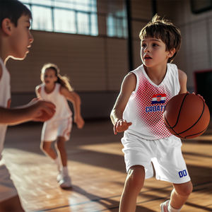 Conjuntos de Camisetas de Baloncesto para Niños al por Mayor, Estilo Bandera, Cuello en V, 100% Poliéster, Talla Grande, Secado Rápido, Transpirable, para Universidad - Product Image 3