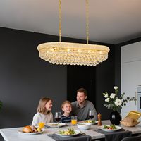 Lustre LED 9 lumières de style Empire moderne de luxe en cristal doré à hauteur réglable pour table à manger, îlot de cuisine, salon, bar