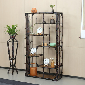Neo Chinese Style Bamboo Openwork <b>Display</b> Cabinet Multi Tier Tea <b>Shelf</b> Antique Decorative Storage <b>Unit</b> For Tea Room - Product Image 1