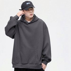 H5401 Wholesales Custom No String Button 400 GSM Polyester Hoodies <b>Drop</b> Shoulder Oversized Men's Hoodies - Product Image 1