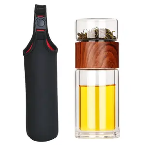 custom business travel cup portable leakproof heat resistant double wall borosilicate glass water bottle with filter