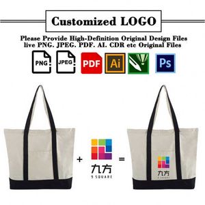 Custom with Silk Screen Printing Logo Blank Plain Pocket and Zipper Shoulder Handle <b>Extra</b> <b>Large</b> Shopping Cotton Canvas Tote <b>Bags</b> - Product Image 3