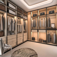 Armoire de chambre à coucher Prima Walk in Closet, armoire moderne en contreplaqué et bois de teck, armoire d'angle avec îlot central