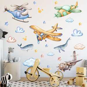 <span class=keywords><strong>Stickers</strong></span> muraux de nuage de baleine d'avion de dessin animé moderne décalcomanies de style artistique pour la chambre ou le salon des garçons pour la maison - Product Image 4