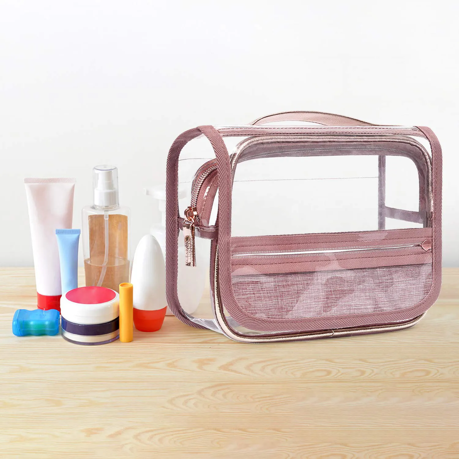 Factory wholesale Custom Waterproof Transparent Pvc Hanging Travel Pink Makeup Toiletry Bag For Women