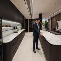 Armoires de cuisine en aluminium à finition huileuse mixte professionnelle, étanches, sur mesure, pour la conception de bâtiments résidentiels modernes haut de gamme