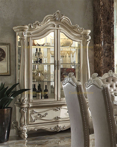 Meubles <span class=keywords><strong>de</strong></span> salle à manger <span class=keywords><strong>de</strong></span> conception européenne sculptés à la main, table <span class=keywords><strong>de</strong></span> salle à manger carrée avec <span class=keywords><strong>8</strong></span> chaises en cuir, couleur crème blanche - Product Image 4