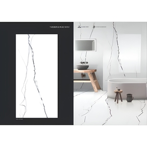 กระเบื้องพอร์ซเลนลายใยแมงมุมสีเทา ขนาด 1200x2400 มม. หนา 9 มม. สำหรับตกแต่งผนังและพื้นภายในวิลล่าหรูหรา หินเผาซินเทอร์ลายหินอ่อนฟ็อกซ์ - Product Image 1