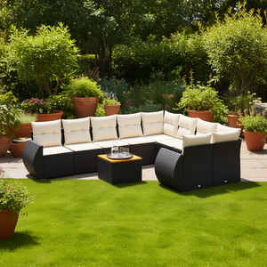 Ensemble de canapés de jardin noir et crème en rotin d'extérieur avec coussins en mousse haute densité, design contemporain imperméable - Product Image 2