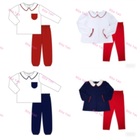 Ensemble tunique et leggings de Noël pour bébé fille, chemises à col ric-rac personnalisées pour petite fille, pantalons assortis, tenue en coton rouge pour enfant garçon