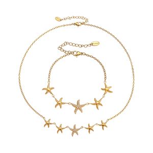Women's Trendy Gold Plated Stainless Steel Jewelry <b>Set</b> Starfish Zircon Necklace <b>Bracelet</b> Earrings Rings Engagement Wedding Party - Product Image 6
