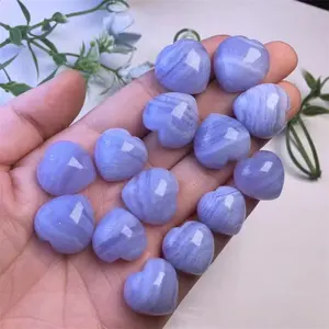 Batu Kristal Penyembuhan Alami Cantik Mini Biru Renda Batu Akik Hati untuk Dekorasi