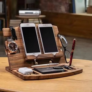 Teslyar Wooden Desk Organizer With <b>Tablet</b> <b>Stand</b> Wallet Watch Holder <b>For</b> Office Home Use - Product Image 4