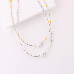 قلادة عنق زجاجية أنيقة من لؤلؤ المياه العذبة على الطراز المكسيكي للنساء سلسلة ذهبية من الخرز الملون سلسلة قلادة هدايا للحفلات - Product Image 4