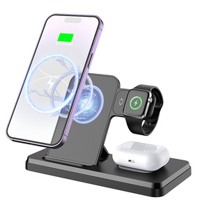 Chargeur sans fil 3-en-1 15W pour téléphones <span class=keywords><strong>Apple</strong></span> et Huawei Écouteurs certifiés ROHS et support de montre Matériel PC pliable à la maison - Product Image 1
