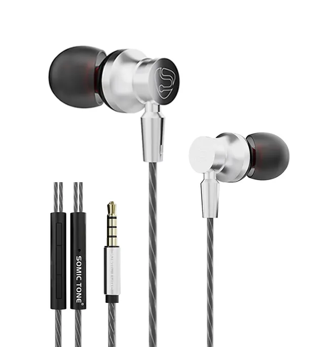 Earbud Berkabel Headphone 3.5Mm, Earbud Memori Busa Logam Profesional Diperkuat Kabel Bass Berat Kualitas Suara