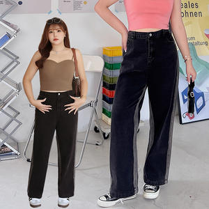 กางเกงยีนส์ขากว้างรันฉี พลัสไซส์ สีดำ ผ้าฝ้ายลายทาง รุ่น N8182 กางเกงผู้หญิง - Product Image 5